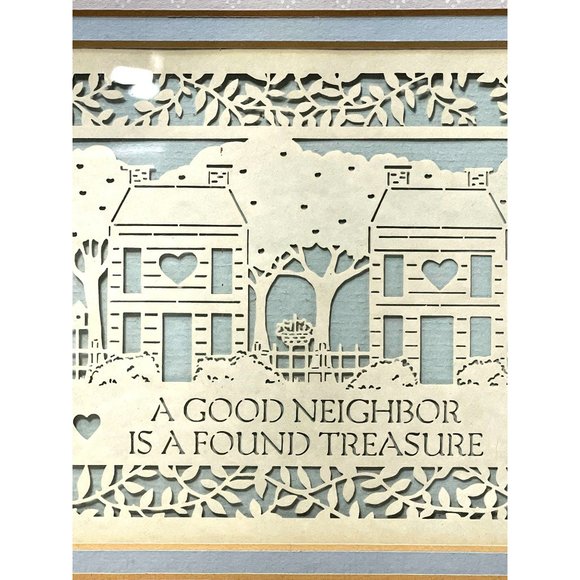 Scherenschnitte A Good Neighbor is a Found Treasure Handmade Gift Framed Art - Picture 2 of 6